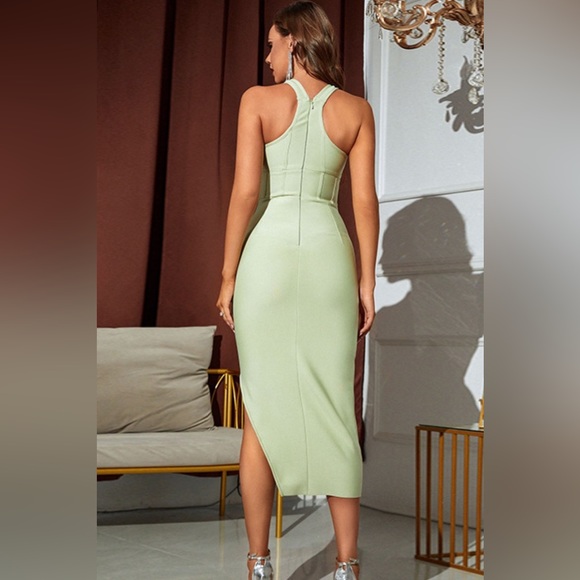 Crisscross Split Cutout Bandage Dress Mint - Picture 4 of 4